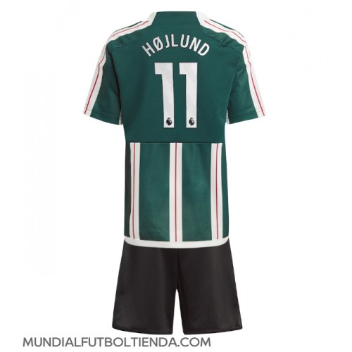 Camiseta Manchester United Rasmus Hojlund #11 Segunda Equipación Replica 2023-24 para niños mangas cortas (+ Pantalones cortos)